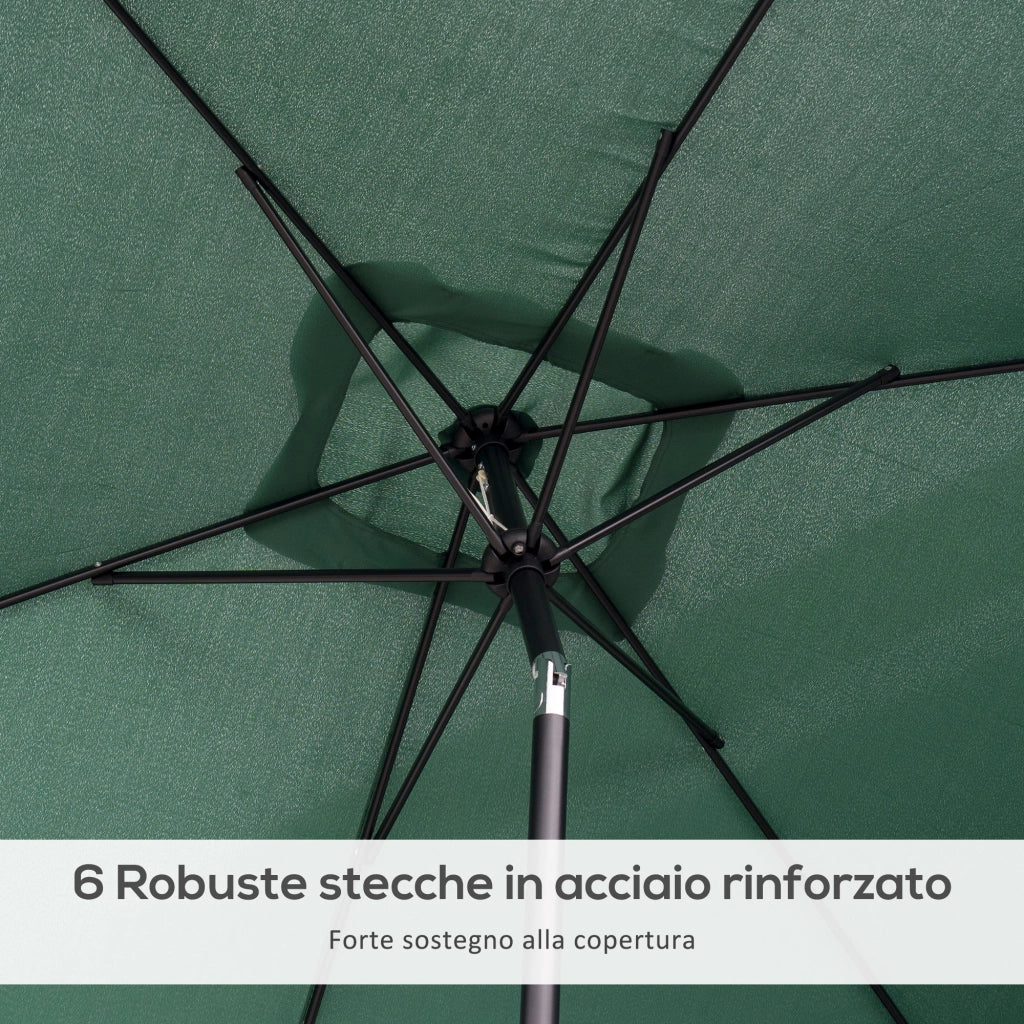 Ombrellone Rettangolare 2x3 m Pieghevole e Regolabile in Alluminio e Poliestere Verde e Nero