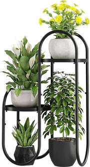 Stand per fiori in metallo a 4 livelli per interni ed esterni - terrazza balcone giardino (nero)