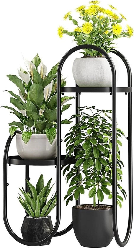 Stand per fiori in metallo a 4 livelli per interni ed esterni - terrazza balcone giardino (nero)