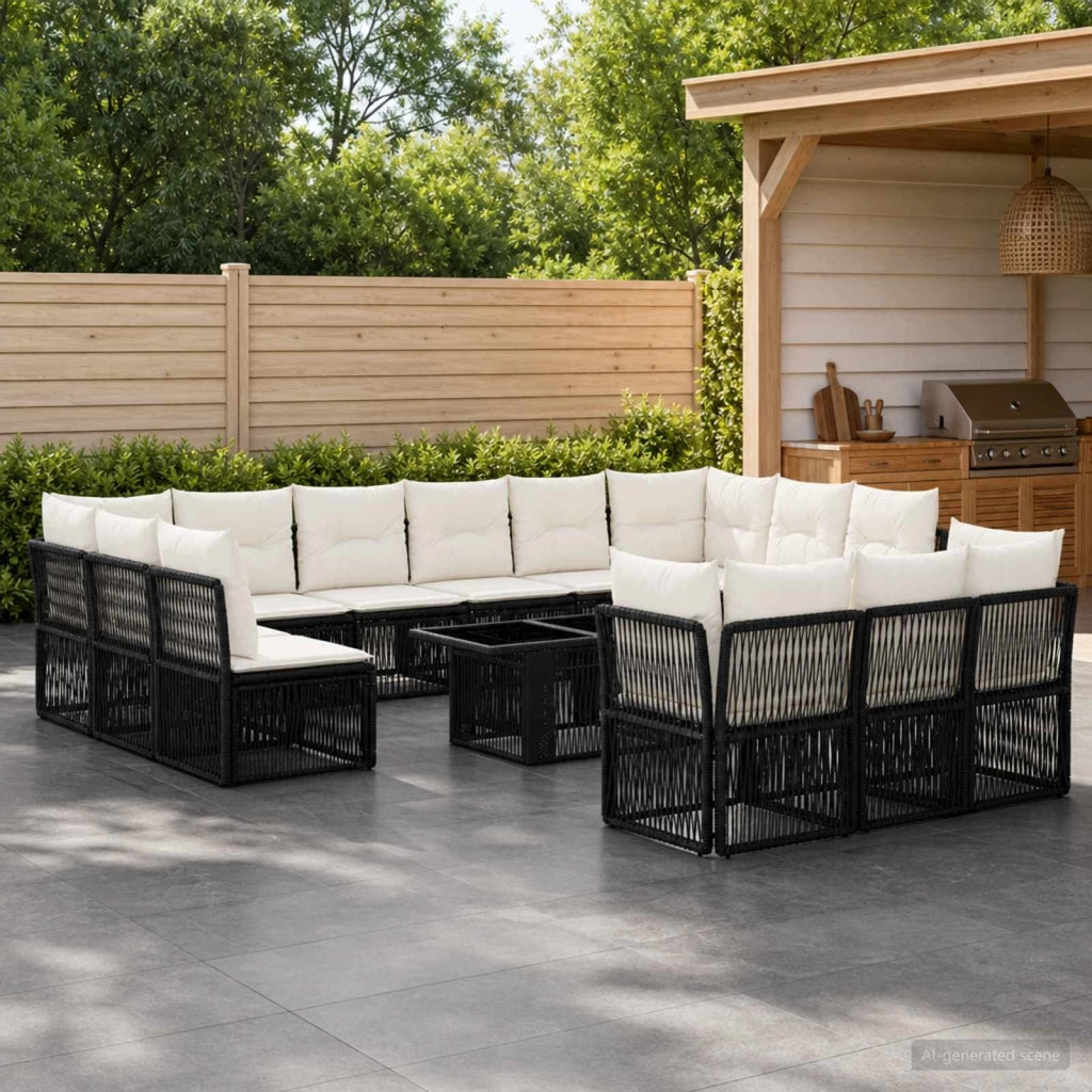 Set Divano da Giardino 14 pz Nero polyrattan 3436555