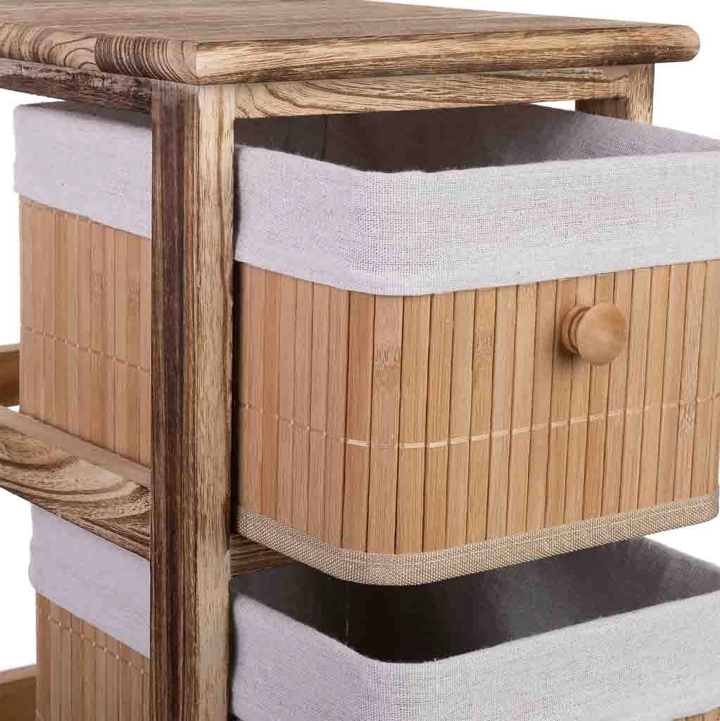 Cassettiera in legno con 4 cassetti in bambù foderati 26x32x81