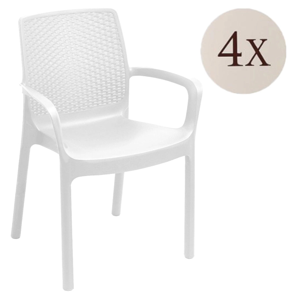 Sedia da esterno Anacleto, Seduta da giardino, Sedia per tavolo da pranzo, Poltrona outdoor effetto rattan, 100 % Made in Italy, Set da 4, Cm 54x60h82, Bianco