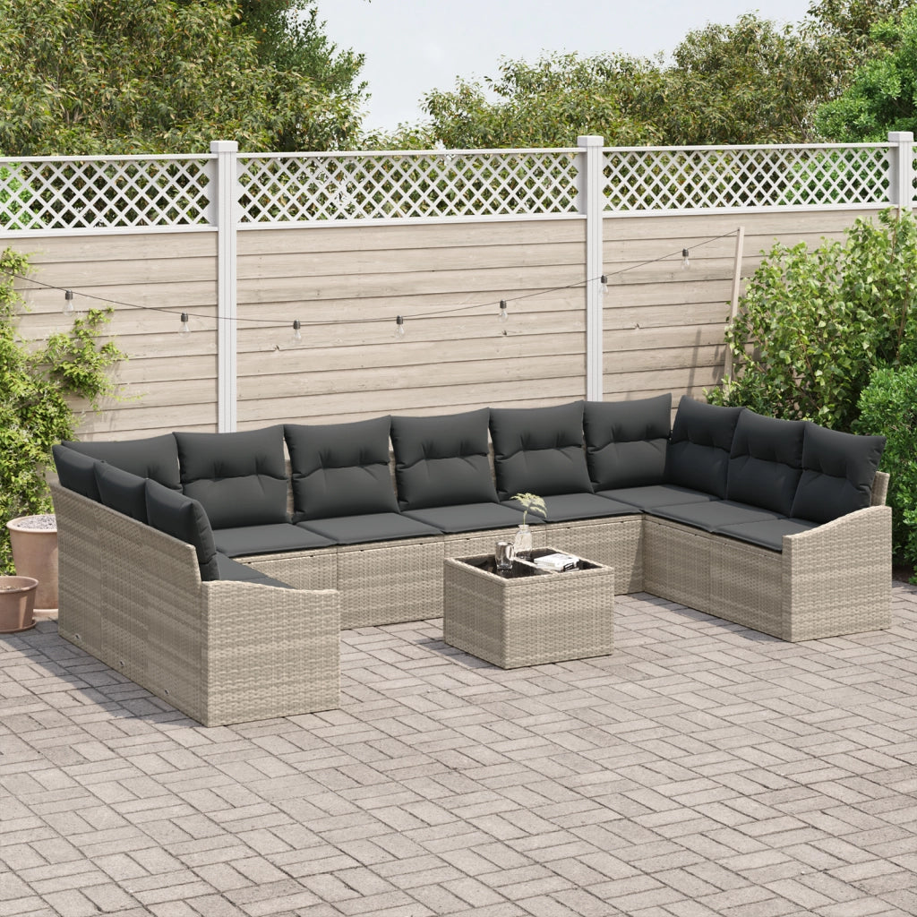 Set da pranzo da giardino in 11 pezzi con cuscini Grigio in Polyrattan