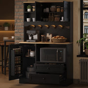Credenza cucina nera 100×40×163 cm con LED, presa USB e vano microonde