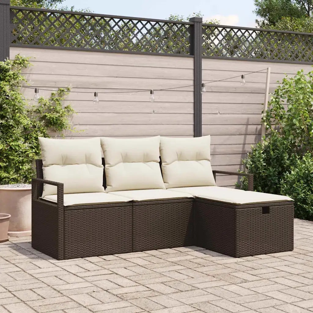 Set Divano da Giardino con cuscino 4 pcs Marrone Poly Rattan