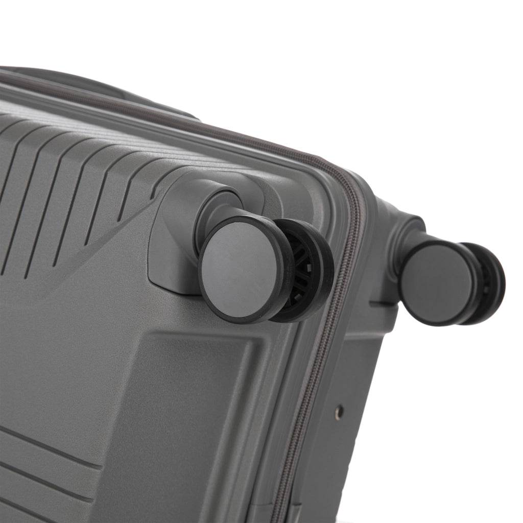 Set di 3 valigie rigide in pp con ruote girevoli a 360°, ganci laterali, piedi protettivi e lucchetto, argento
