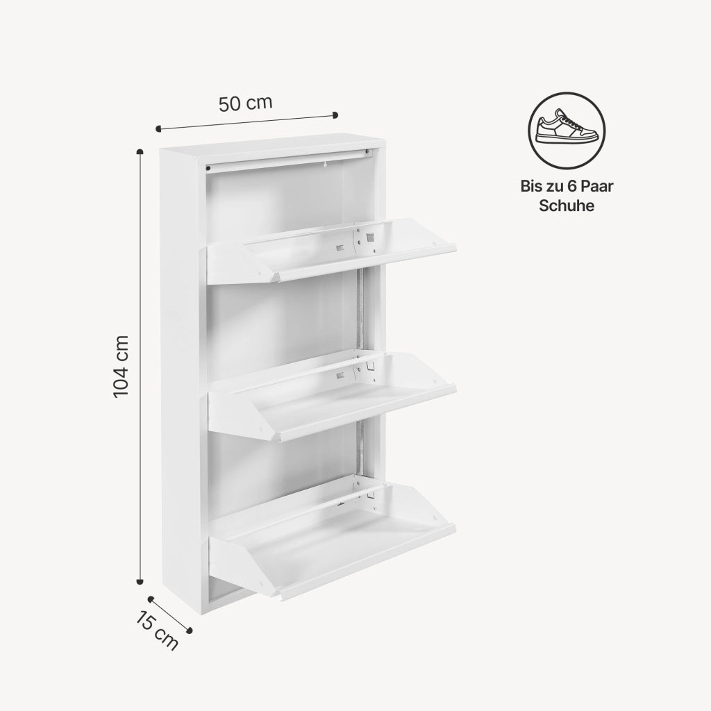 Scarpiera Sokndal con 3 Contenitori Ribaltabili Portascarpe in Metallo - Bianco [en.casa]