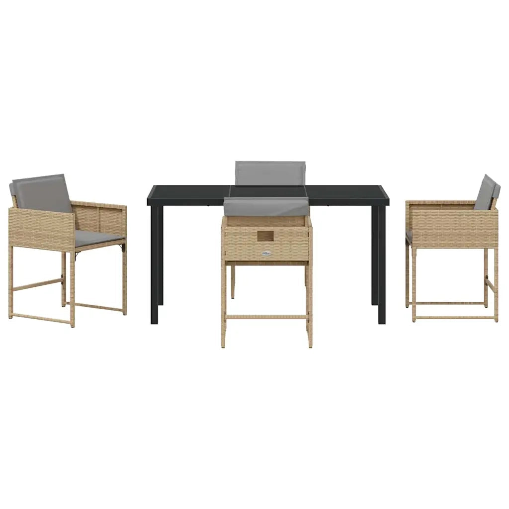 Set da Pranzo per Giardino 5 pz | Set Salotto da Giardino Beige polyrattan