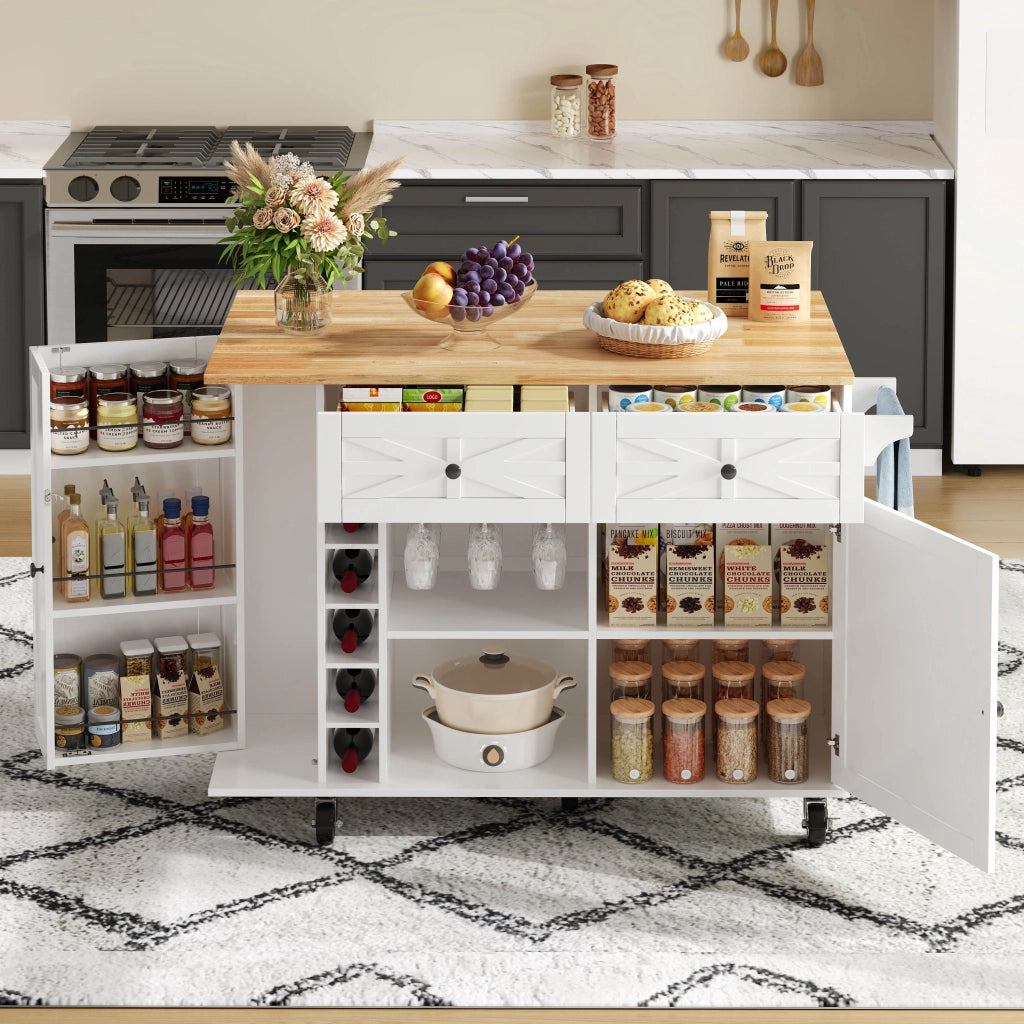 Isola Cucina con Piano Pieghevole e Ruote ¨C MINIMAL ¨C Bianco, 120x45x89 cm