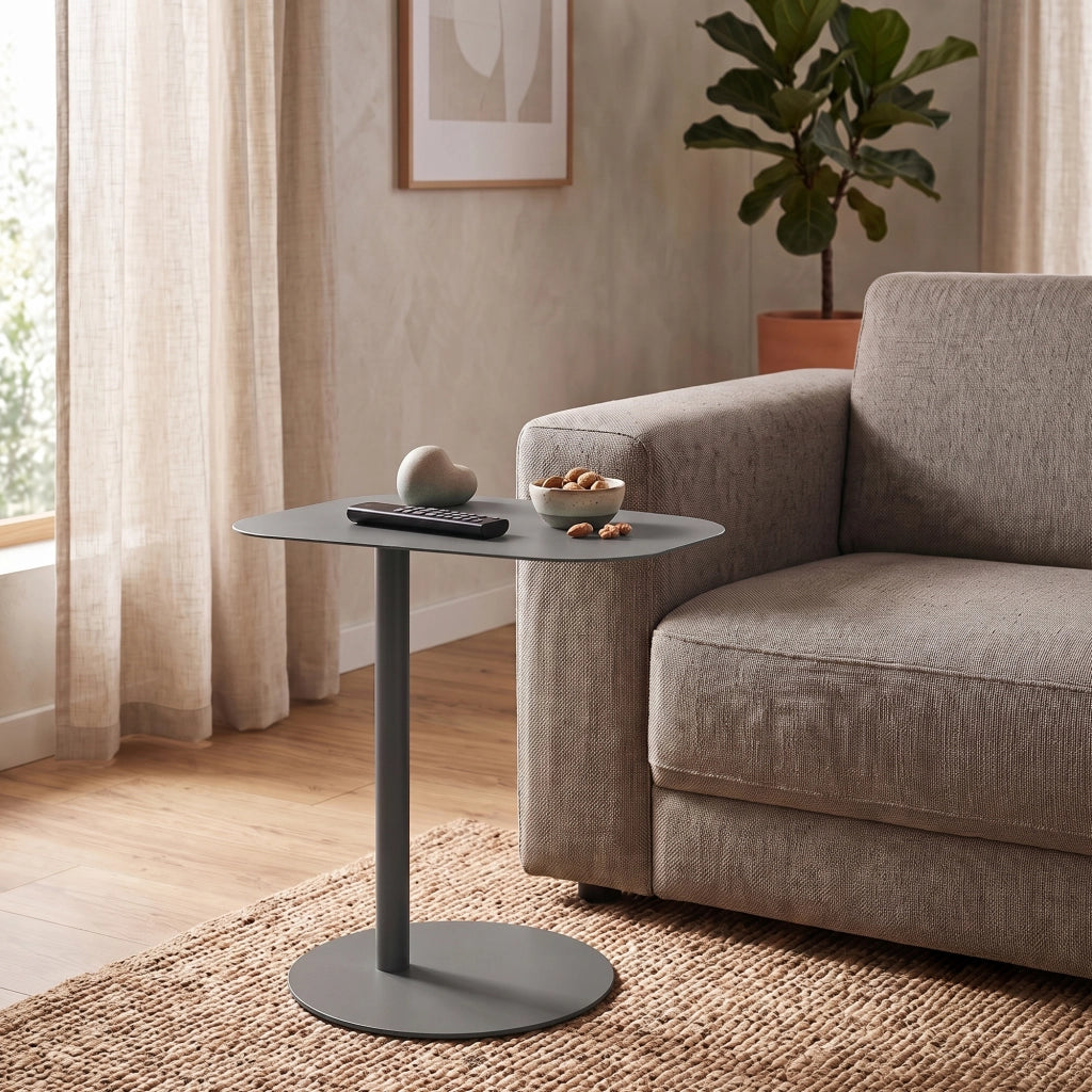 Tavolino Laterale da Divano Nastätten Metallo Piano Trapezoidale - Grigio opaco [en.casa]