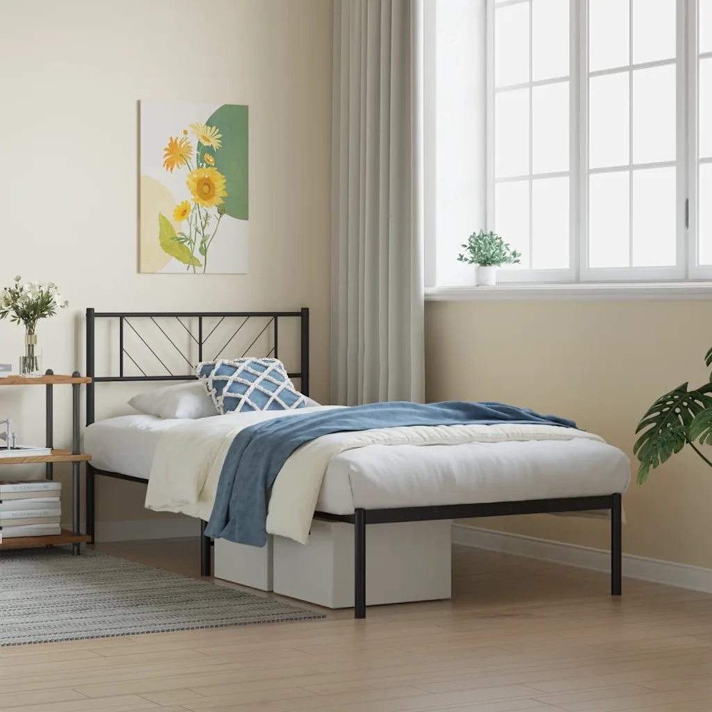 Letto singolo | Letto per adulti | Giroletto con Testiera in Metallo Nero 107x203 cm
