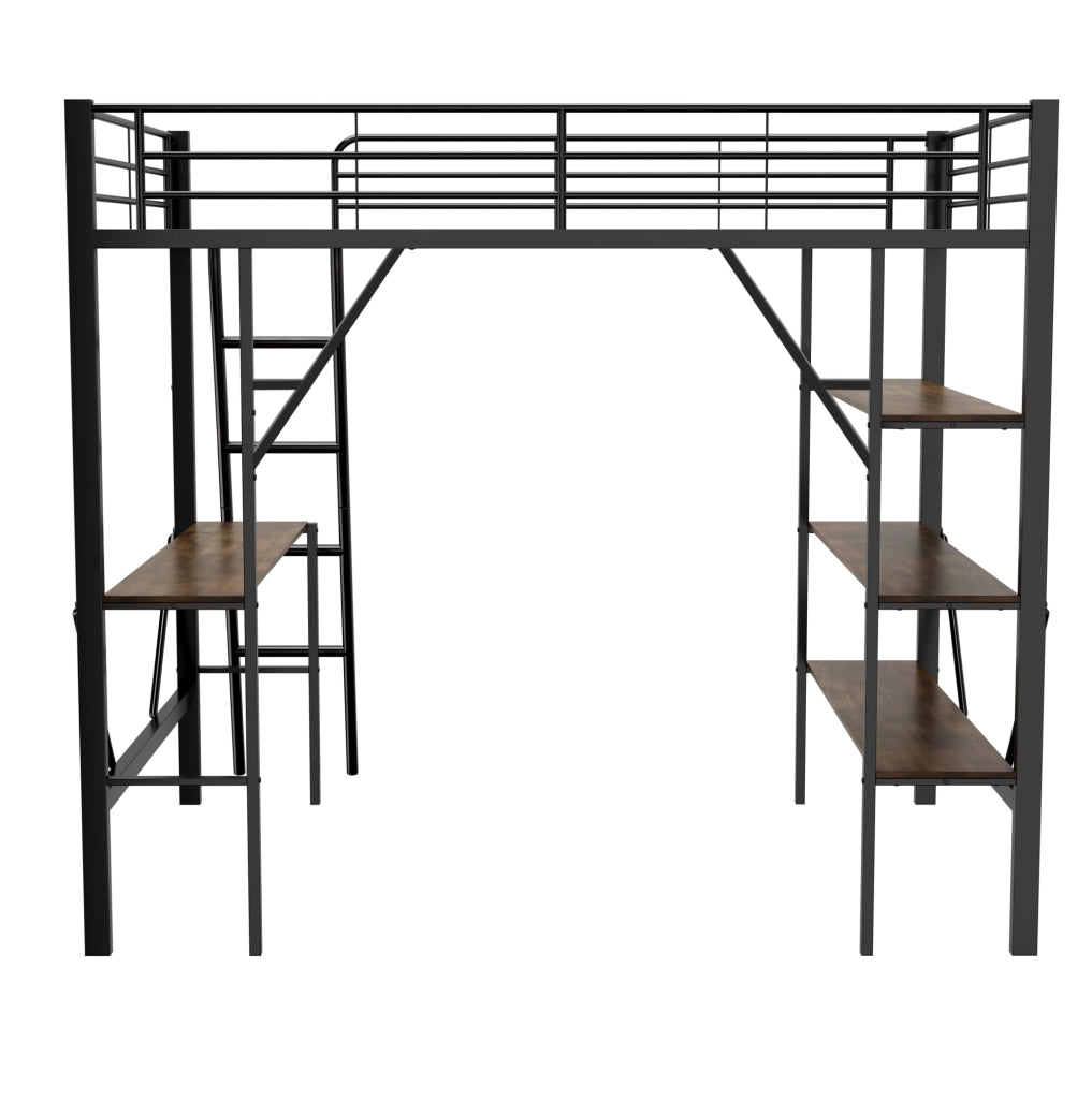 Letto a soppalco 90x200 cm nero con scrivania e 3 ripiani