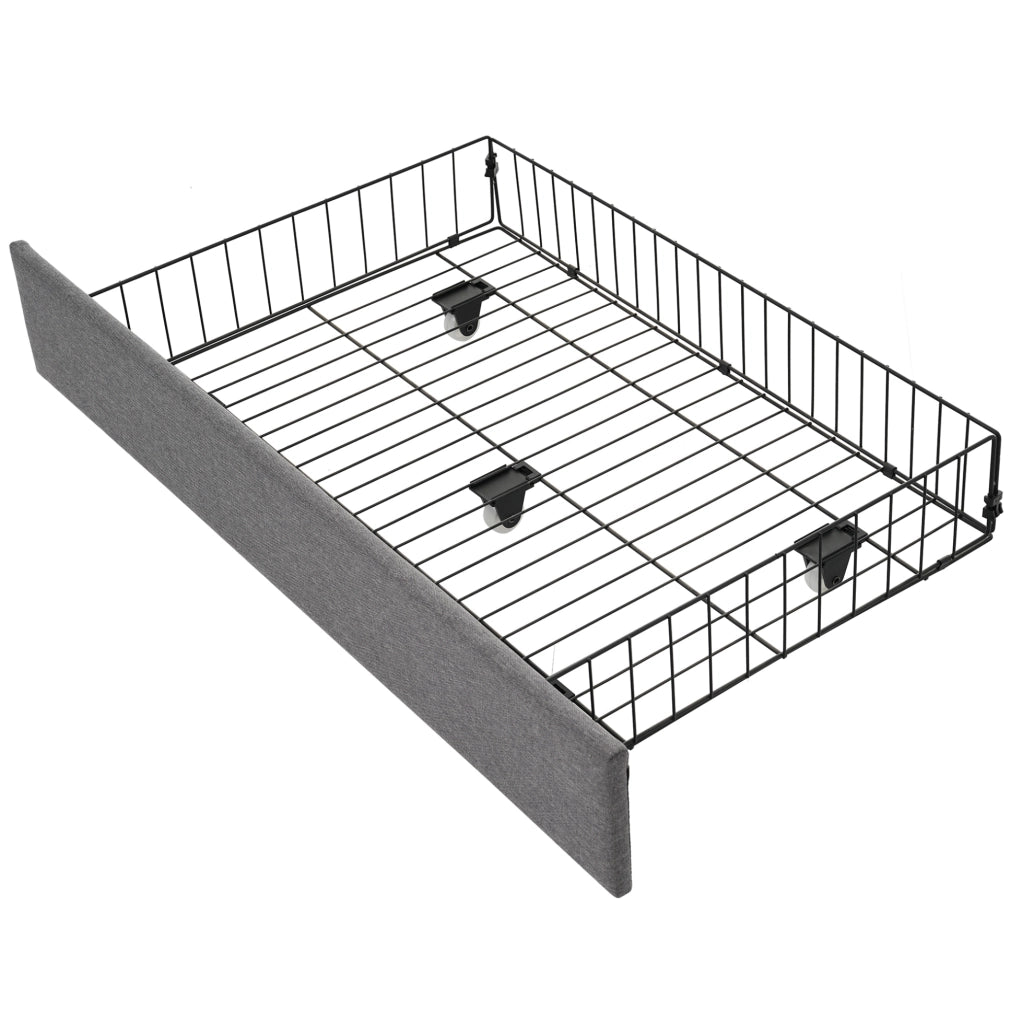 Letto singolo a daybed 90x200 cm in tessuto lino grigio con USB Type C e 2 cassetti