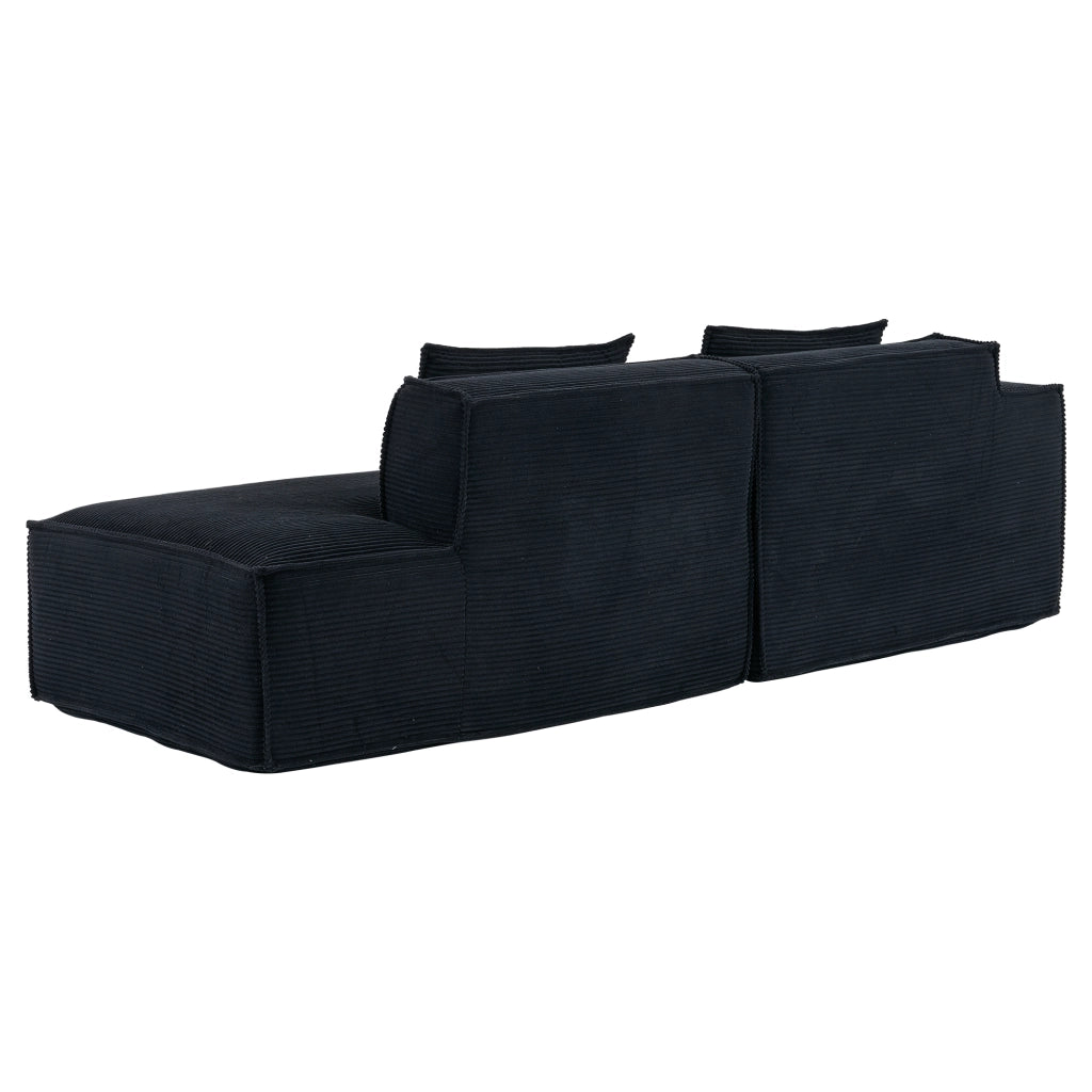 Divano dritto compatto per casa e ufficio con cuscino elastico e rivestimento resistente in poliestere nero 235 cm