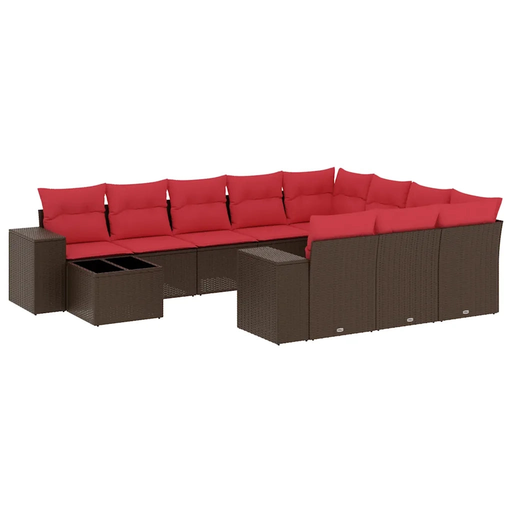 Set Divani da Giardino 11 pz con Cuscini Marrone in Polyrattan 3223133
