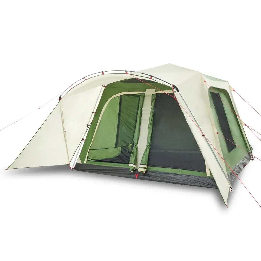 Tenda Familiare con Portico 9 Persone-Tenda da campeggio Verde a Rilascio Rapido