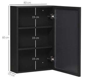 Mobiletto da bagno moderno con specchio 40x15x60 cm, 3 ripiani, colore nero