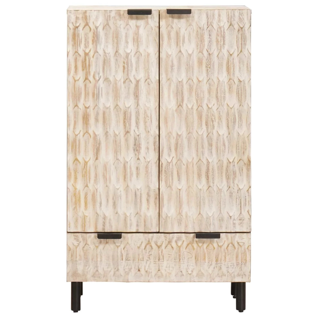 Credenza | Madia | Buffet da pranzo | Armadio da pranzo con cassetto Finitura Bianco Lavato 60 x 33 x 100 cm