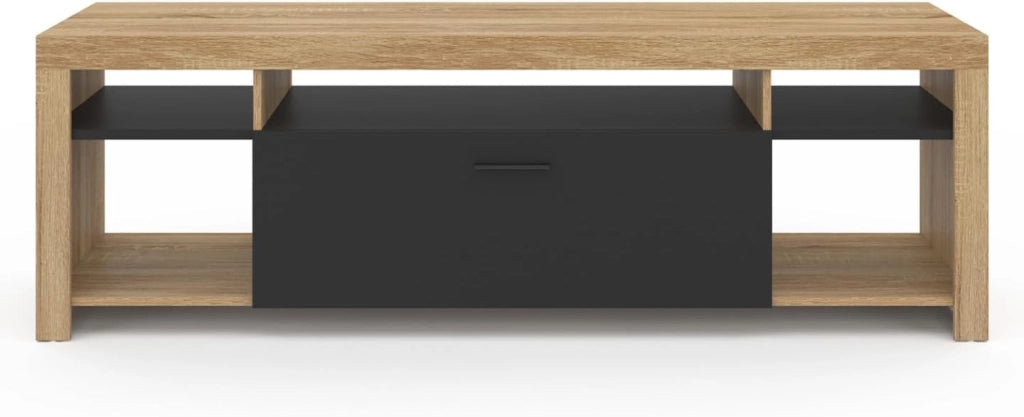 Mueble TV MALO 140 cm en madera y armario negro