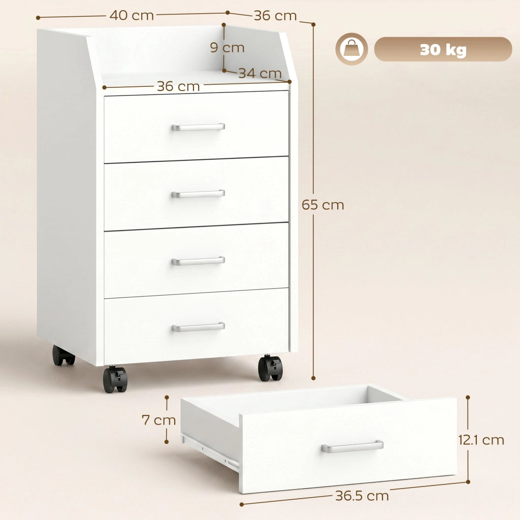 Cassettiera da Ufficio in Legno con 4 Cassetti ¨C Zephmum ¨C Bianco 40x36x65cm