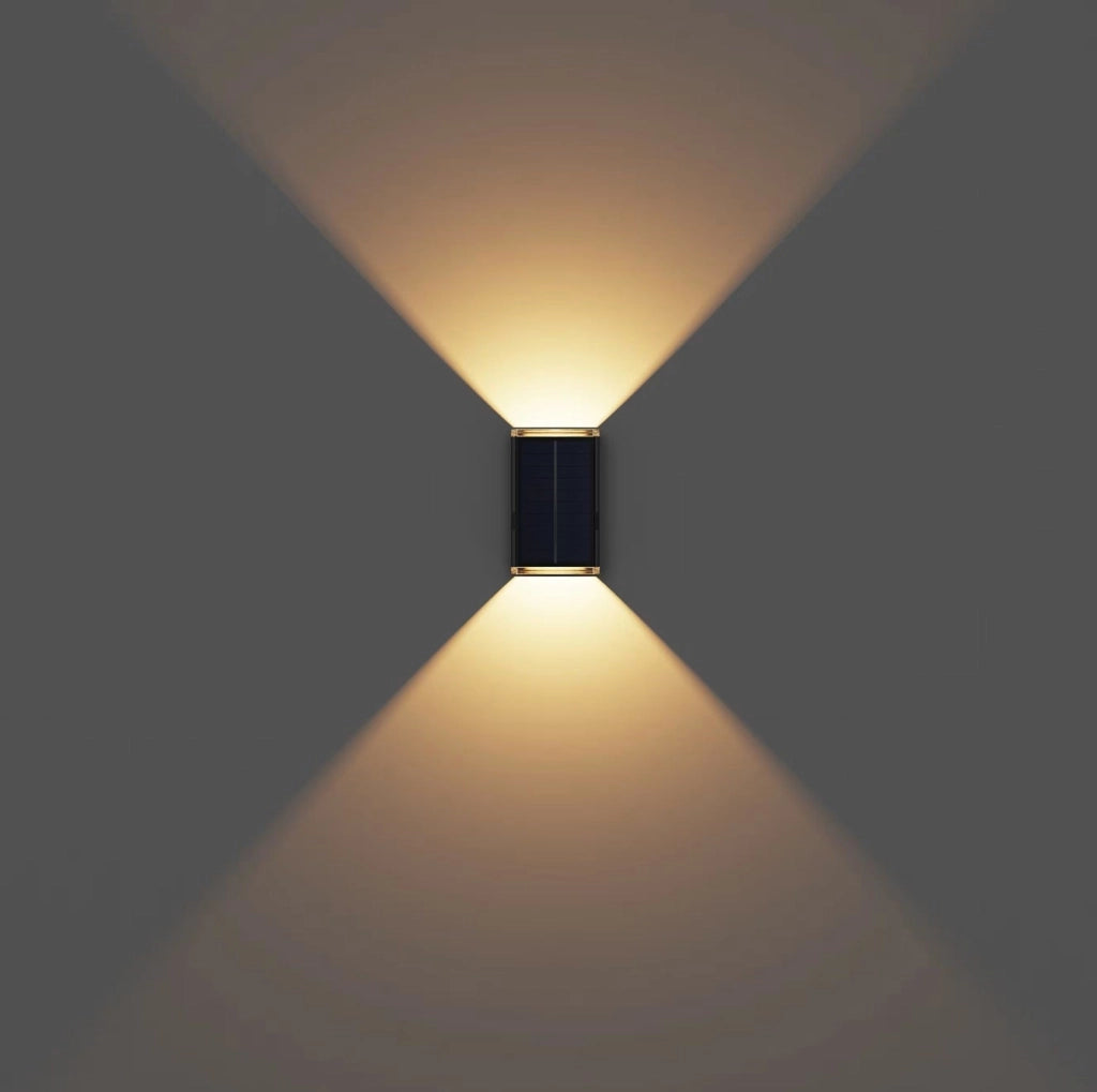 Applique con Pannello Solare LED da Esterno 2W CCT IP54 – Luce Calda/Naturale/Fredda Selezionabile – Doppia Emissione Up&Down – 20 Lumen – Ricarica Solare