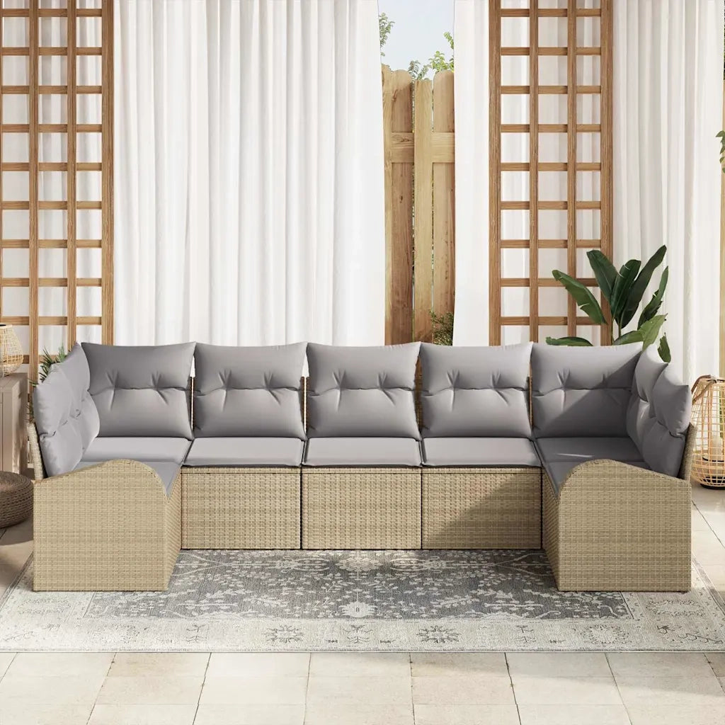 Set Divano da Giardino 7 pcs Beige Rattan in Polipropilene