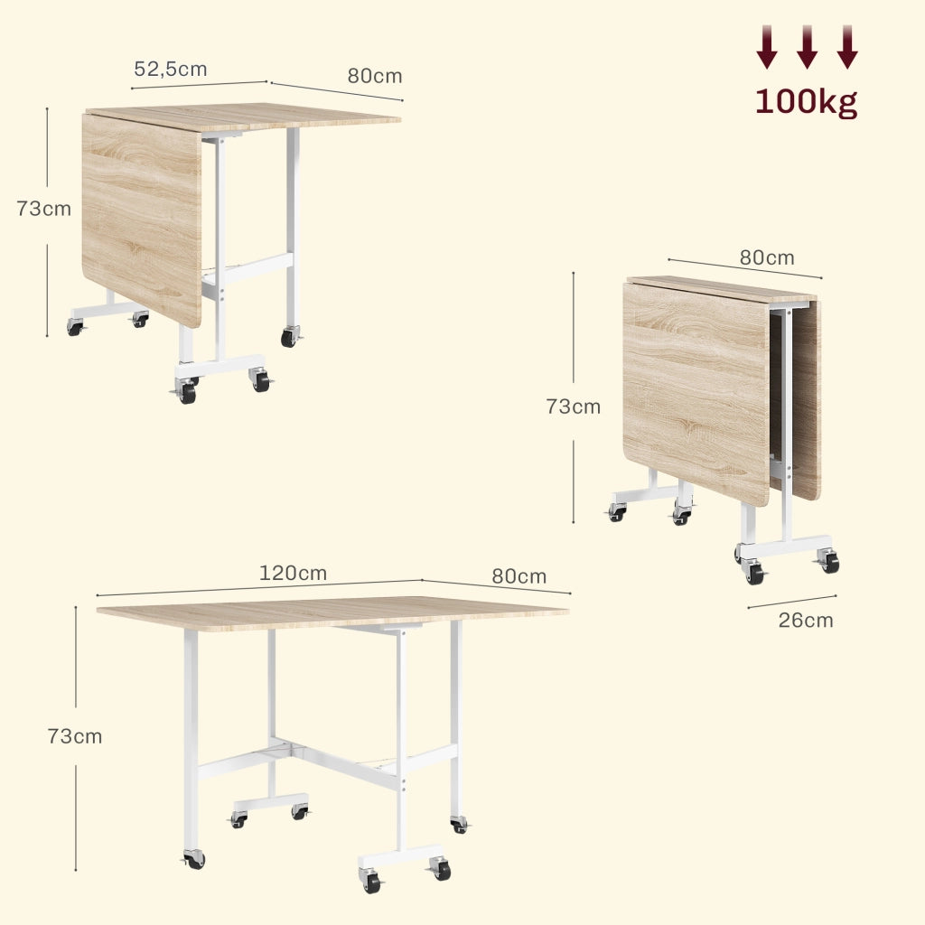 Tavolo da pranzo allungabile pieghevole con ruote ¨C zephmum ¨C rovere 120x80x73 cm