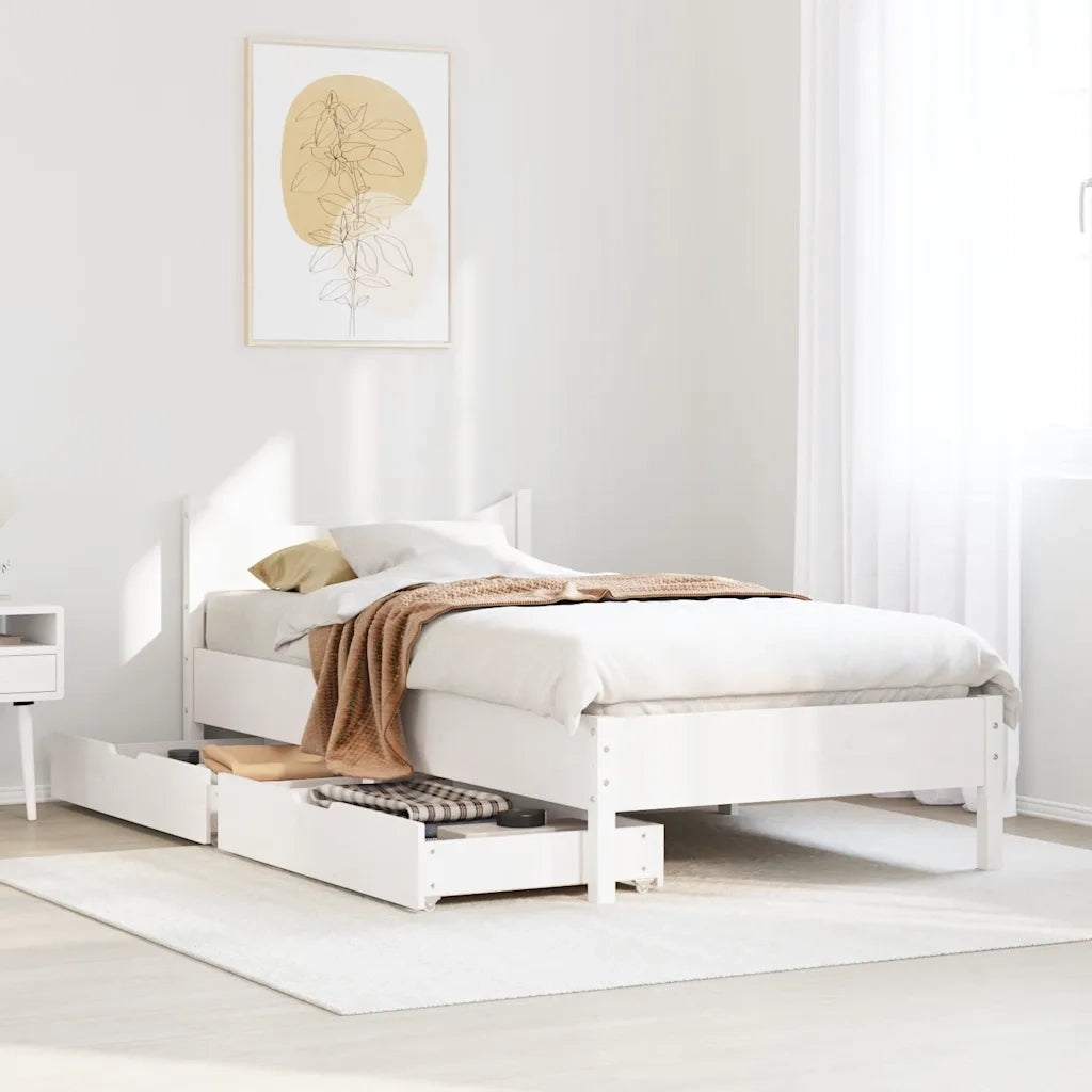 Giroletto con Cassetti Bianco 75x190 cm Legno Massello di Pino 3301930