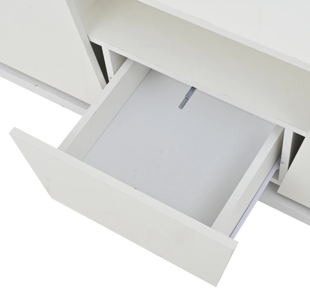 Tavolino da caffè 100x50x40 cm con luci LED; 2 armadietti e 1 cassetto in truciolare bianco