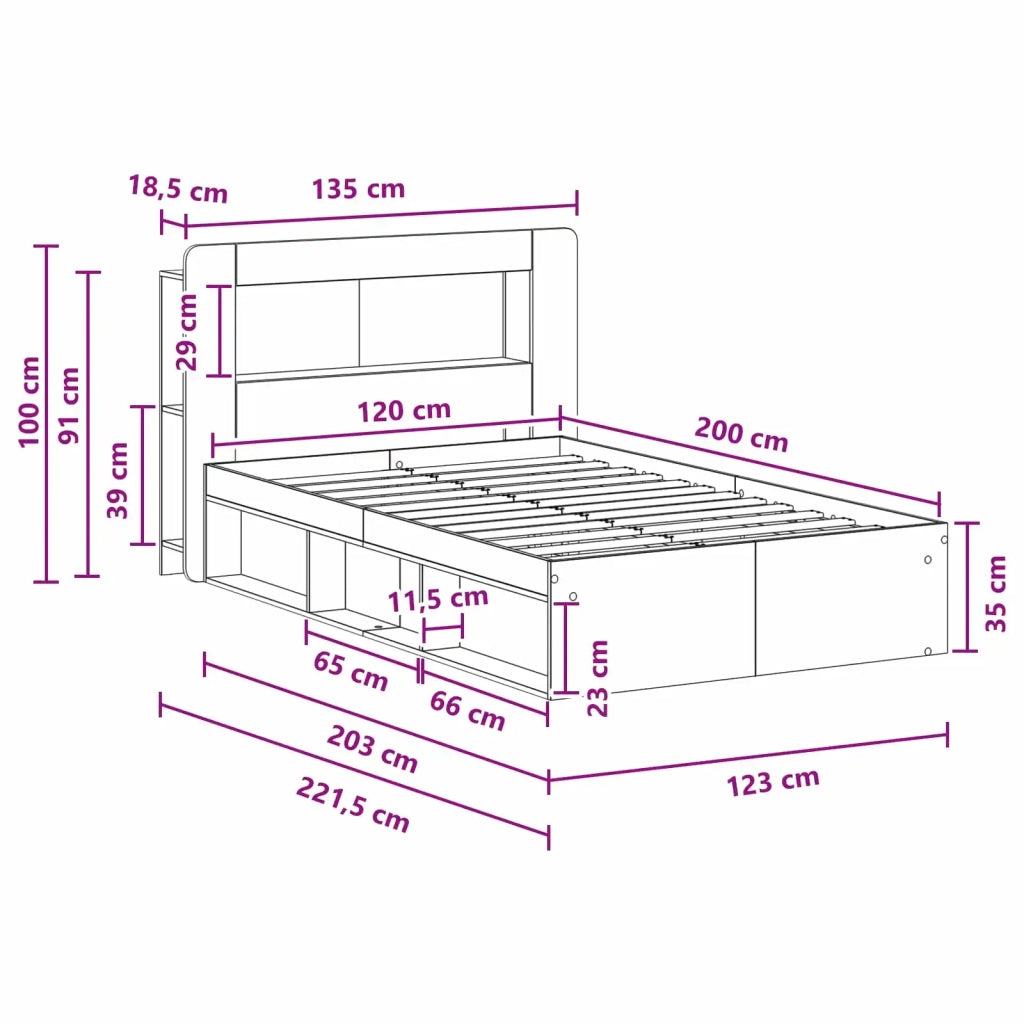 Telaio del letto con storage Legno antico 120 x 200 cm