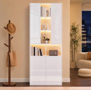 Hochschrank bianco 70x35x180 cm con LED; finestra in acrilico e ripiano regolabile