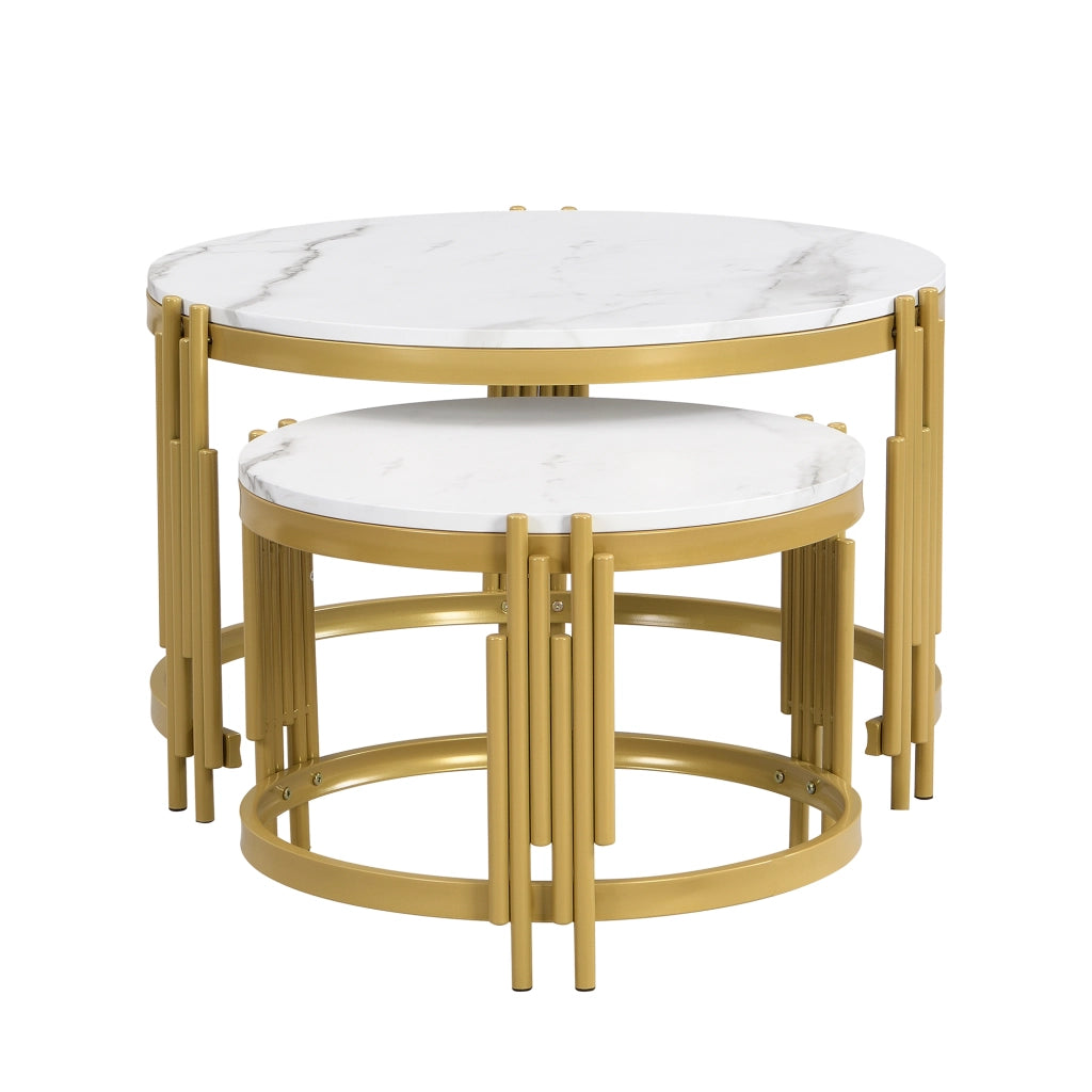 TAVOLO DA CAFFÈ Set 2 pezzi rotondo effetto marmo 71,5/51,5 cm metallo oro