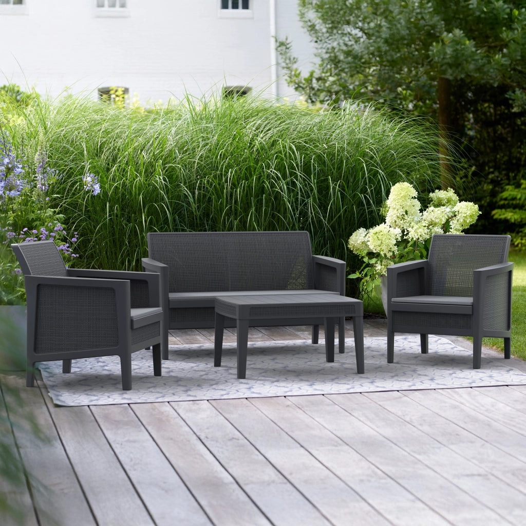 Salottino Outdoor Geneva, set Salotto da Esterno 4 Posti, Nero Antracite