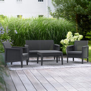 Salottino Outdoor Geneva, set Salotto da Esterno 4 Posti, Nero Antracite