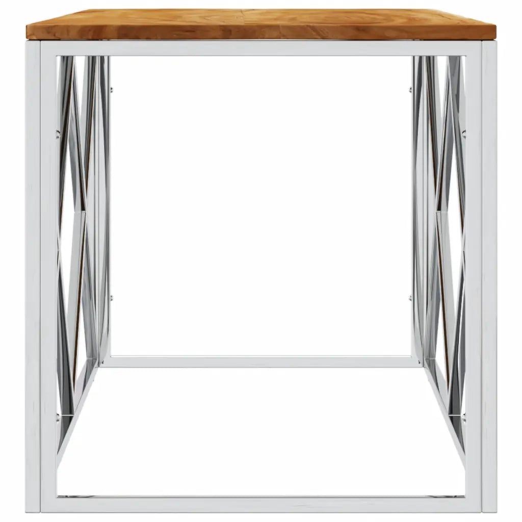 Tavolino da Salotto in Acciaio Inox e Legno Massello di Acacia 349967