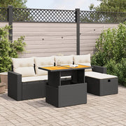 Set Divano da Giardino 6 pz con Cuscini Nero Polyrattan Acacia 3327994