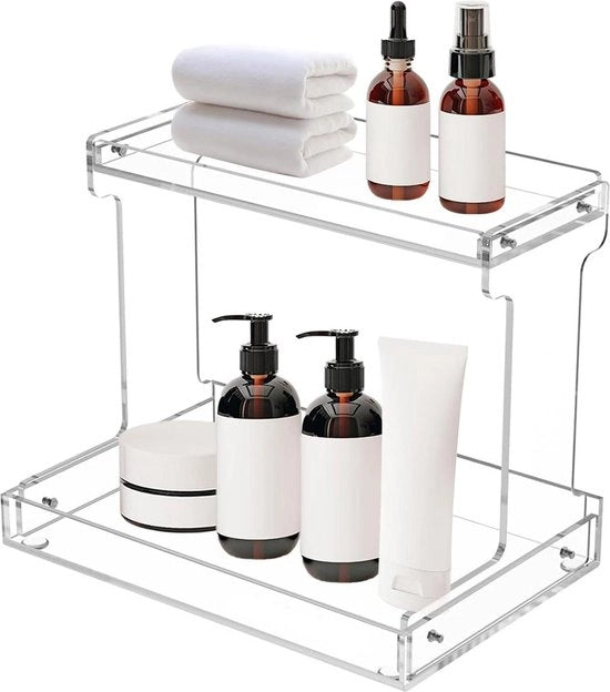 Organizzatore di cosmetici a 2 trappi per la stanza da bagno - panno profumato trasparente - organizzatore di cosmetici con ripiano per spezie - mensole per vetrina - pannelli per stanza da letto e bagno