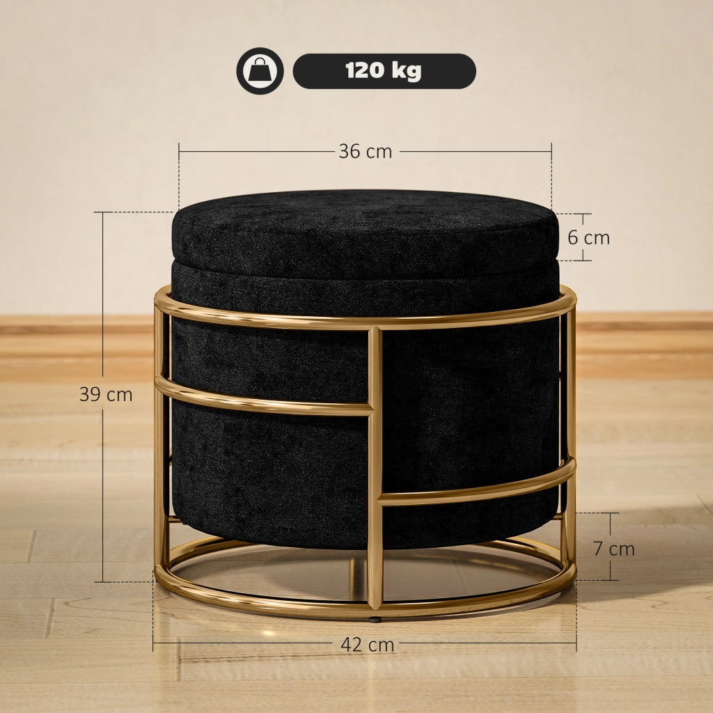 Pouf contenitore imbottito ¨C Xylo ¨C struttura metallo dorato, nero