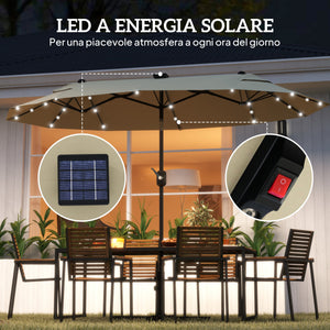 Ombrellone Doppio 295x150x219 cm con Luci LED e Base a Croce Bianco Crema