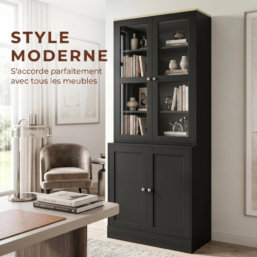 Libreria con ante in vetro ¨C Xylo ¨C 6 ripiani, 4 porte, nero