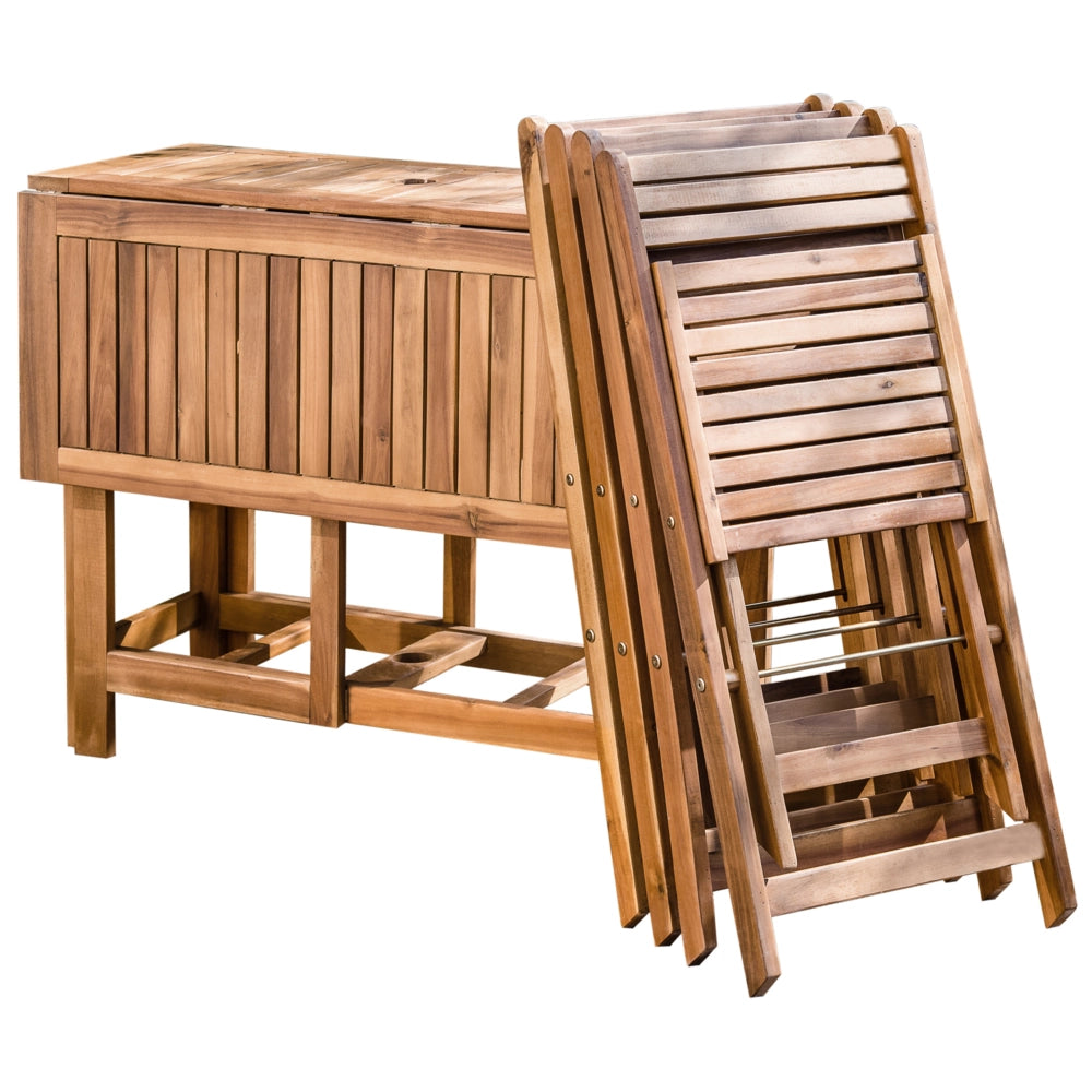 Set da pranzo da giardino con ombrellone Tavolo rettangolare in legno massiccio di acacia chiaro 4 sedie da esterno pieghevoli in stile rustico design moderno