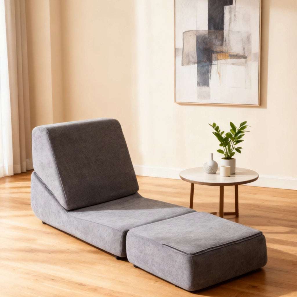 Divano Letto Pieghevole con Schienale Largo in Velluto Grigio