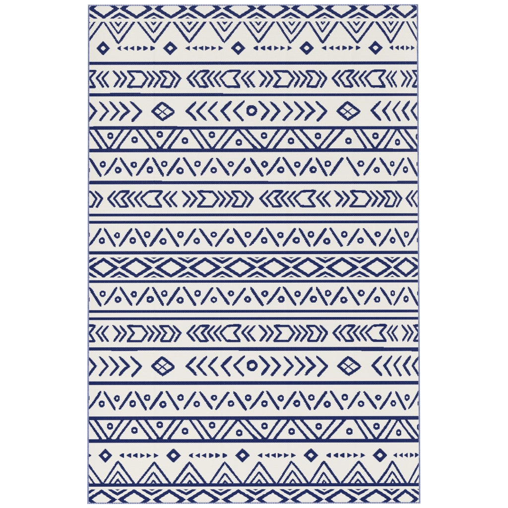 Tappeto Esterno Reversibile Geometrico ¨C zephmum ¨C Blu e Bianco 182x274 cm