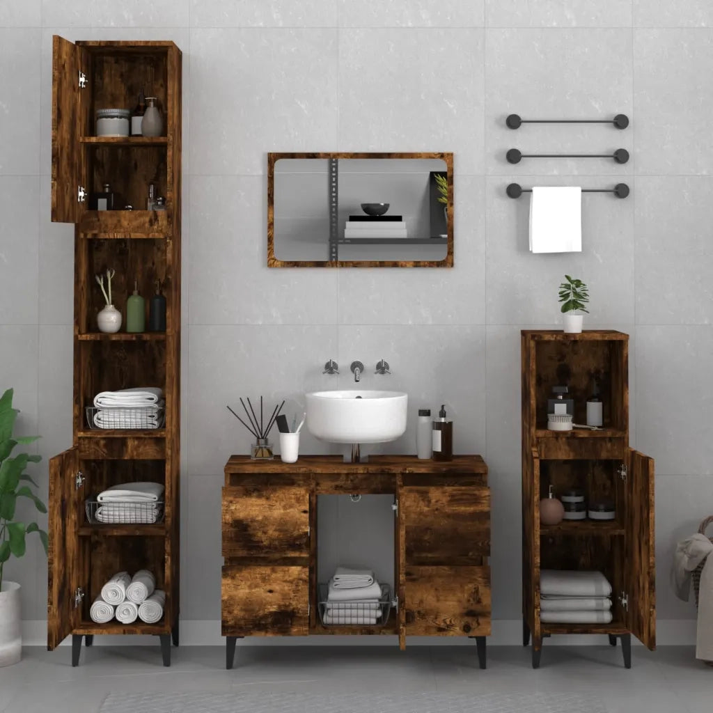 Mobile Lavabo Rovere Fumo 80x33x60 cm in Legno Multistrato 821281