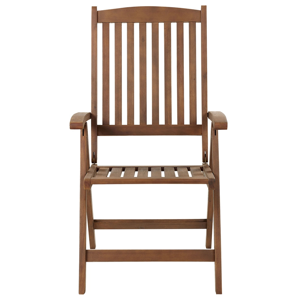 Set da giardino con 6 sedie in legno di acacia marrone scuro con cuscini blu in stile rustico con cuscini