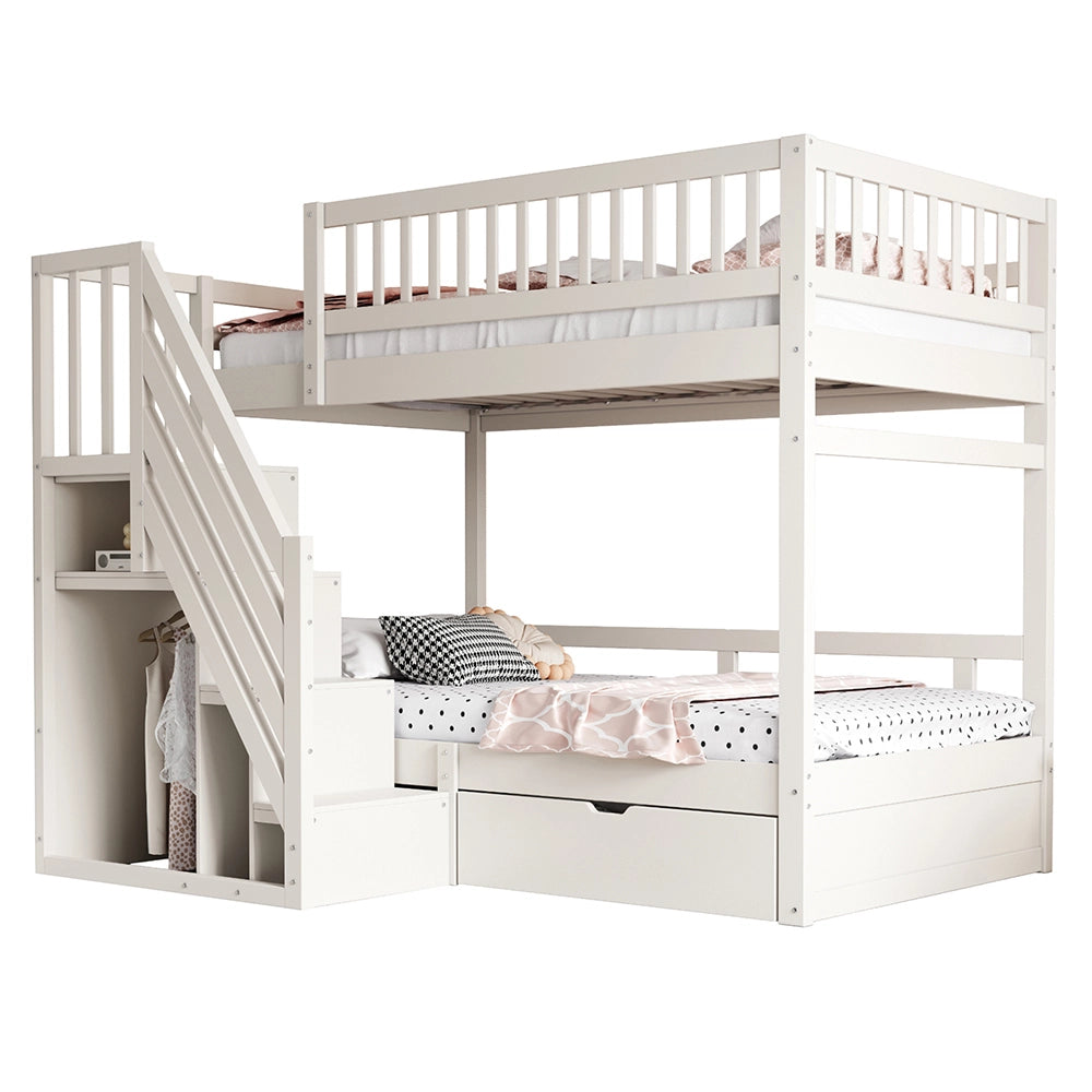 Letto a castello per ragazzi - Xylo - 90x200cm bianco, cassetti integrati