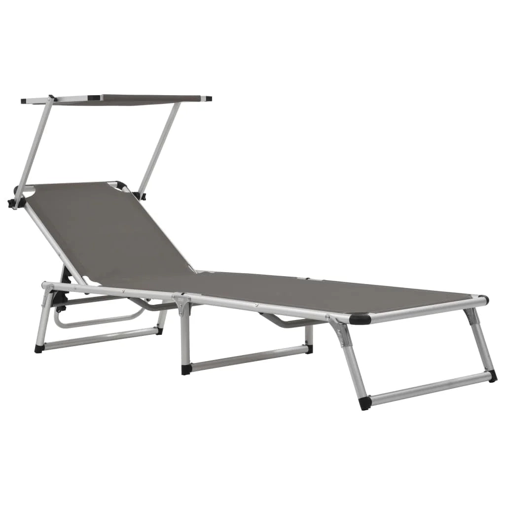 Lettino prendisole sedia a sdraio lettino prendisole letto da giardino mobili da giardino mobili da esterno pieghevoli con tettoia in alluminio e textilene grigio 02_0012817