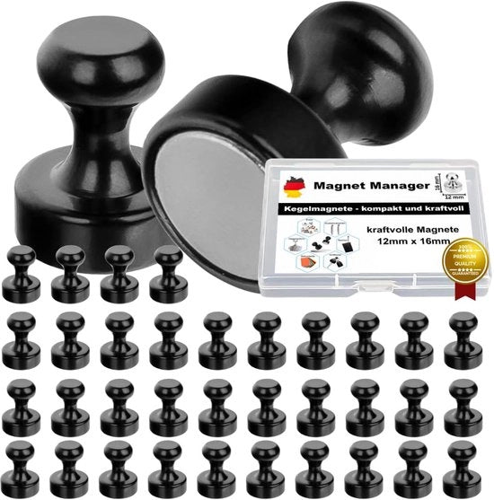 Gestione Magnetica - Magnetici per Ufficio - Piccoli Magnetici - 12 x 16 mm - Magnetici Forti - Nero - Magnetici Premium Minimi - Magnetici per Frigorifero - Magnetici a Piramide - Magnetici per Tavole Magnetiche - Magnetici per Tavole Whiteboard (34)