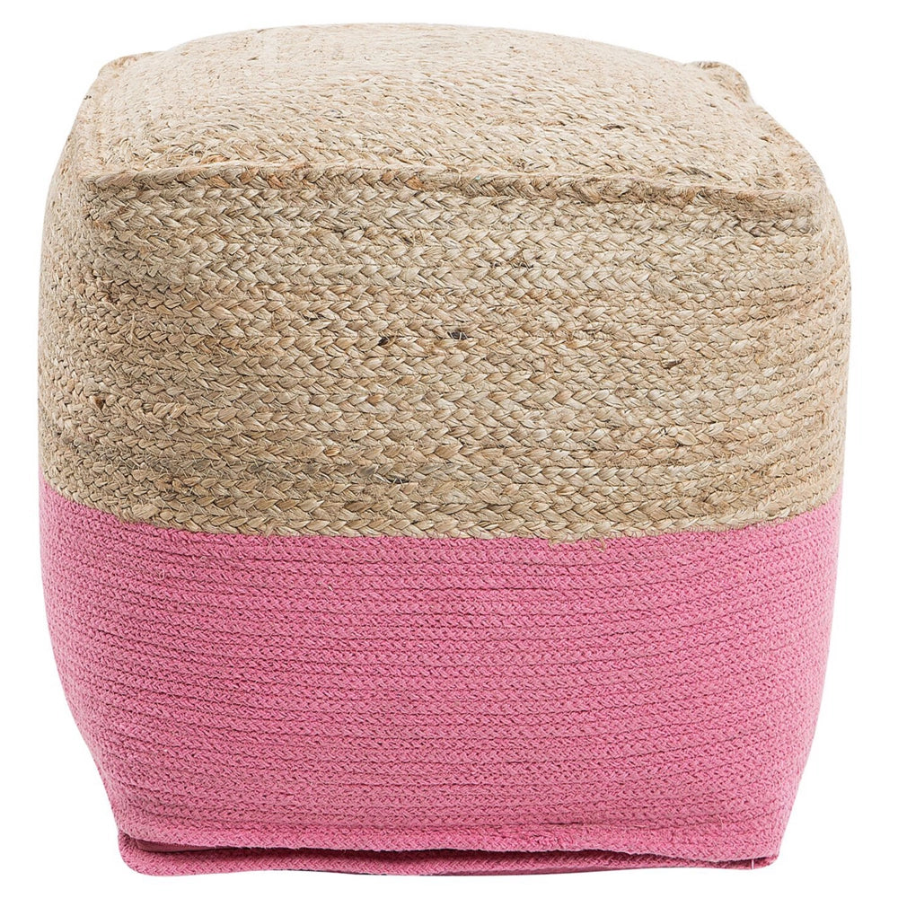 Pouf ottomana rosa iuta perline EPS riempimento quadrato 44 x 44 cm stile boho