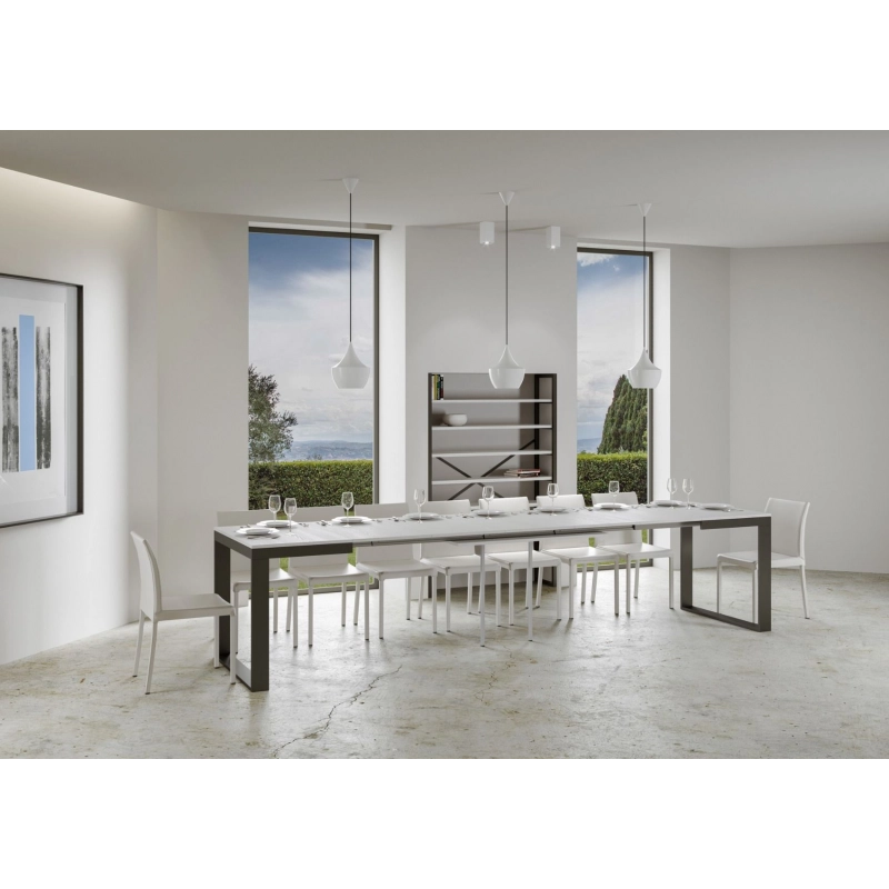 Tavolo allungabile 90x120/380 cm Tecno Evolution telaio Antracite - Bianco Frassino